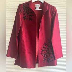 Victor Costa Womens Red Blazer Jacket Embroidered Beaded Dressy Size XS